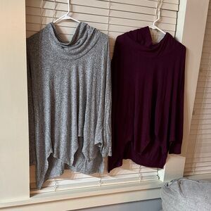 Express Gray and Maroon Cowl Neck Sweaters